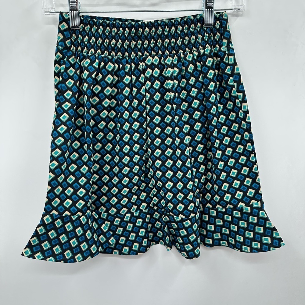 BAND OF THE FREE Colette teal diamond ruffled hem mini woman retro skirt NWT XS - Picture 3 of 11